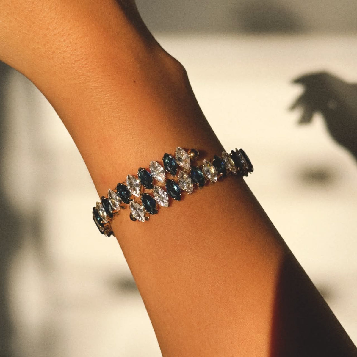 Shiny Luxurious Double Layer Elastic Tennis Bracelet Blue