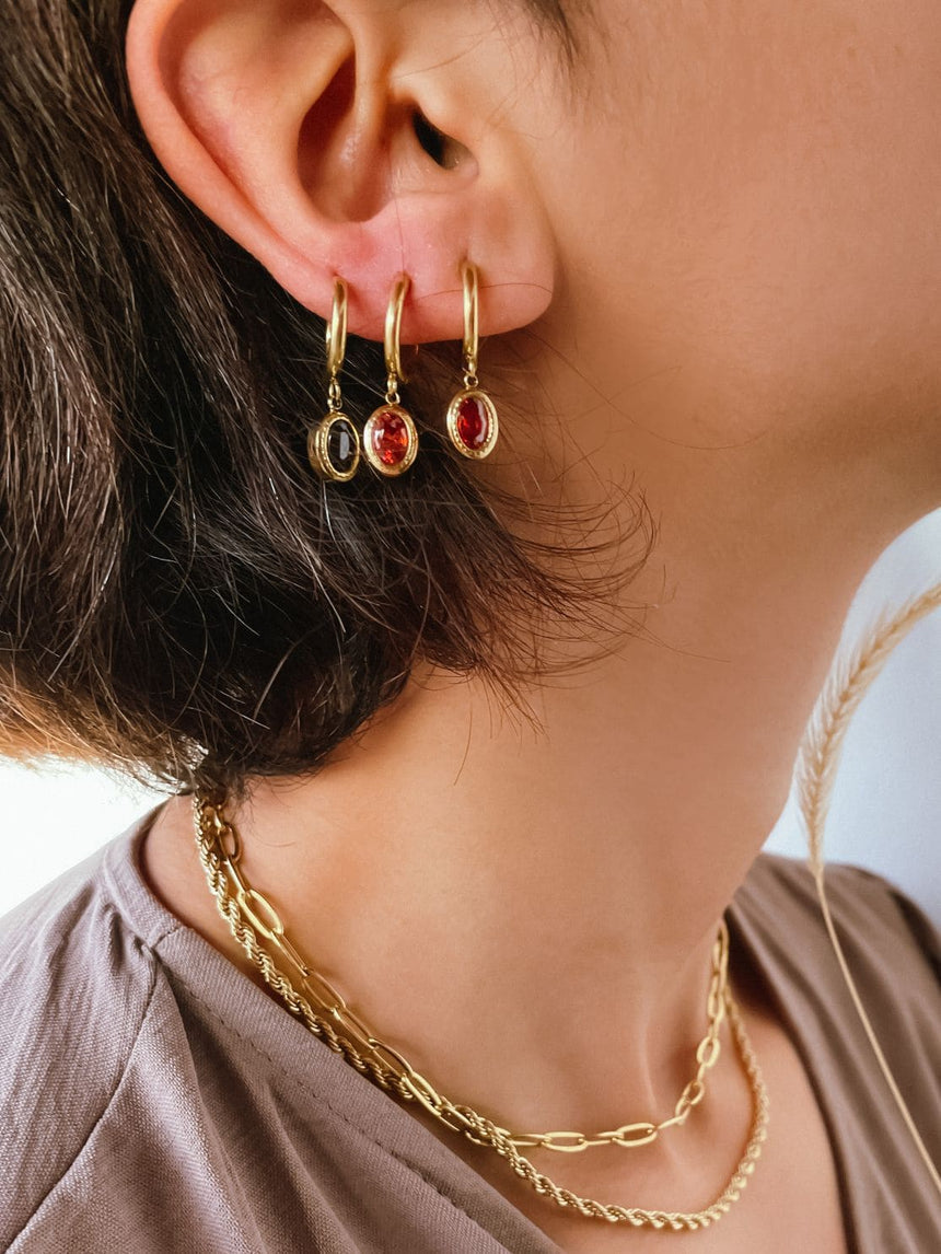 Stone Oval Huggies Earrings