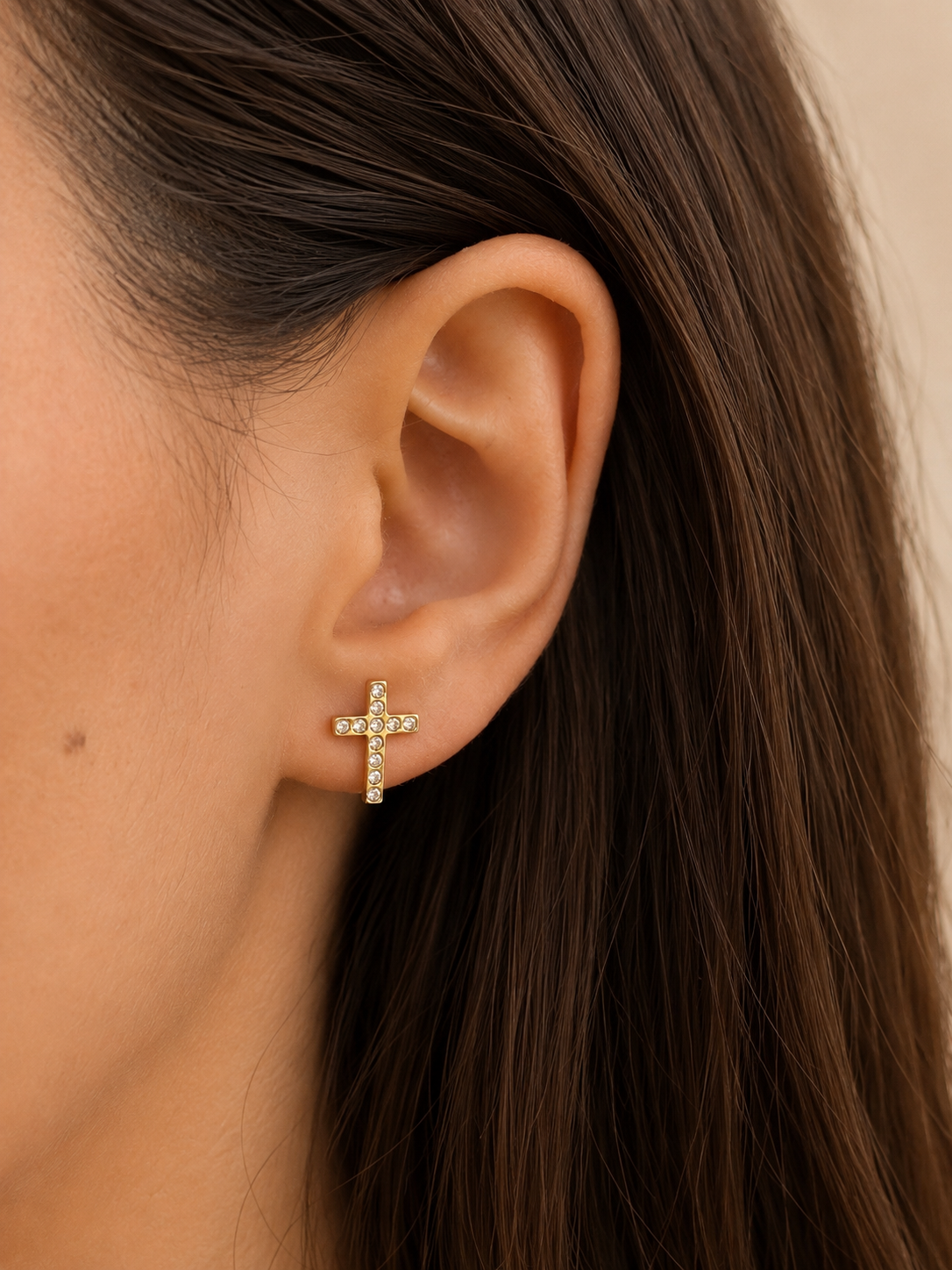 Cross Stud Earrings Gold Plated