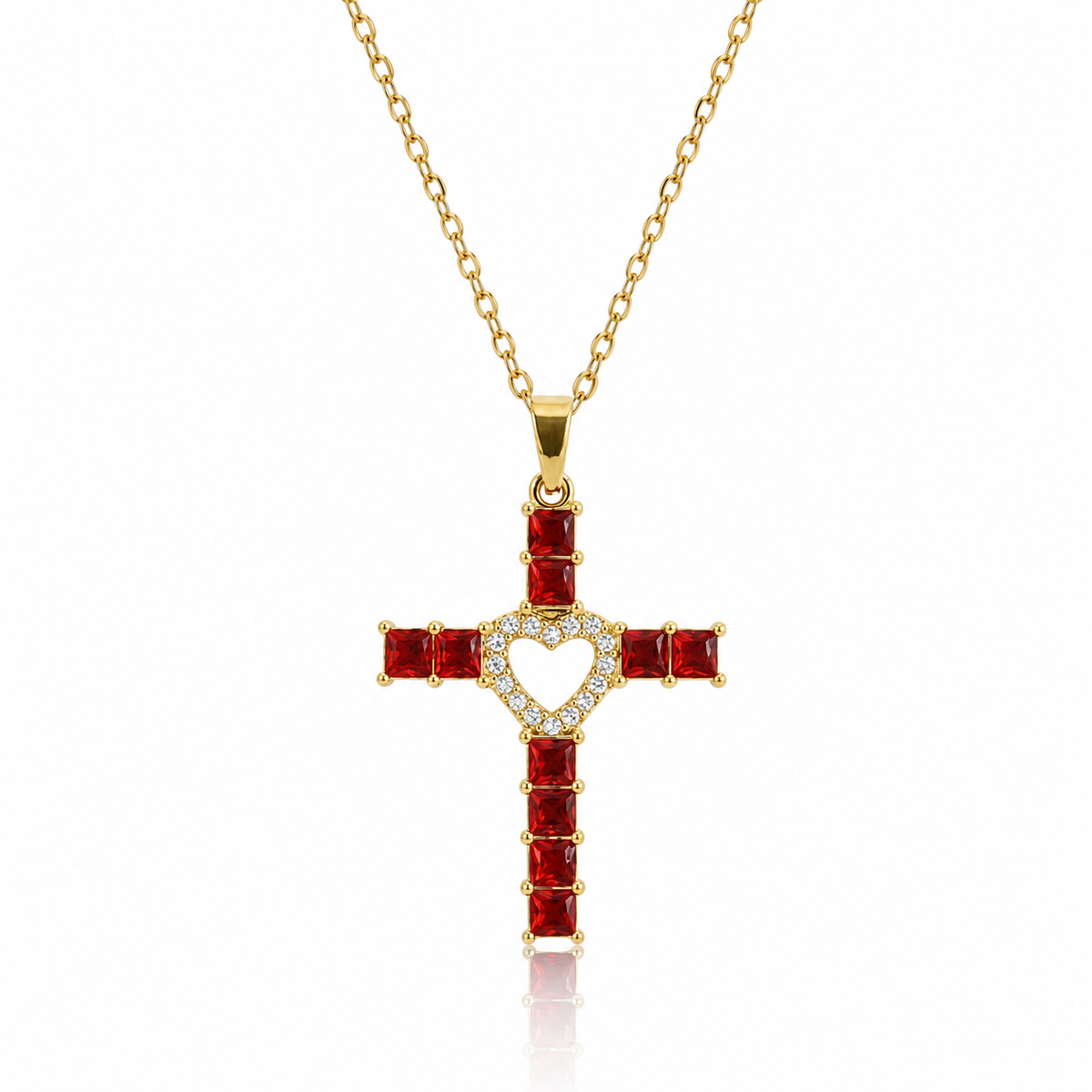 Shining Heart Red Cross Necklace
