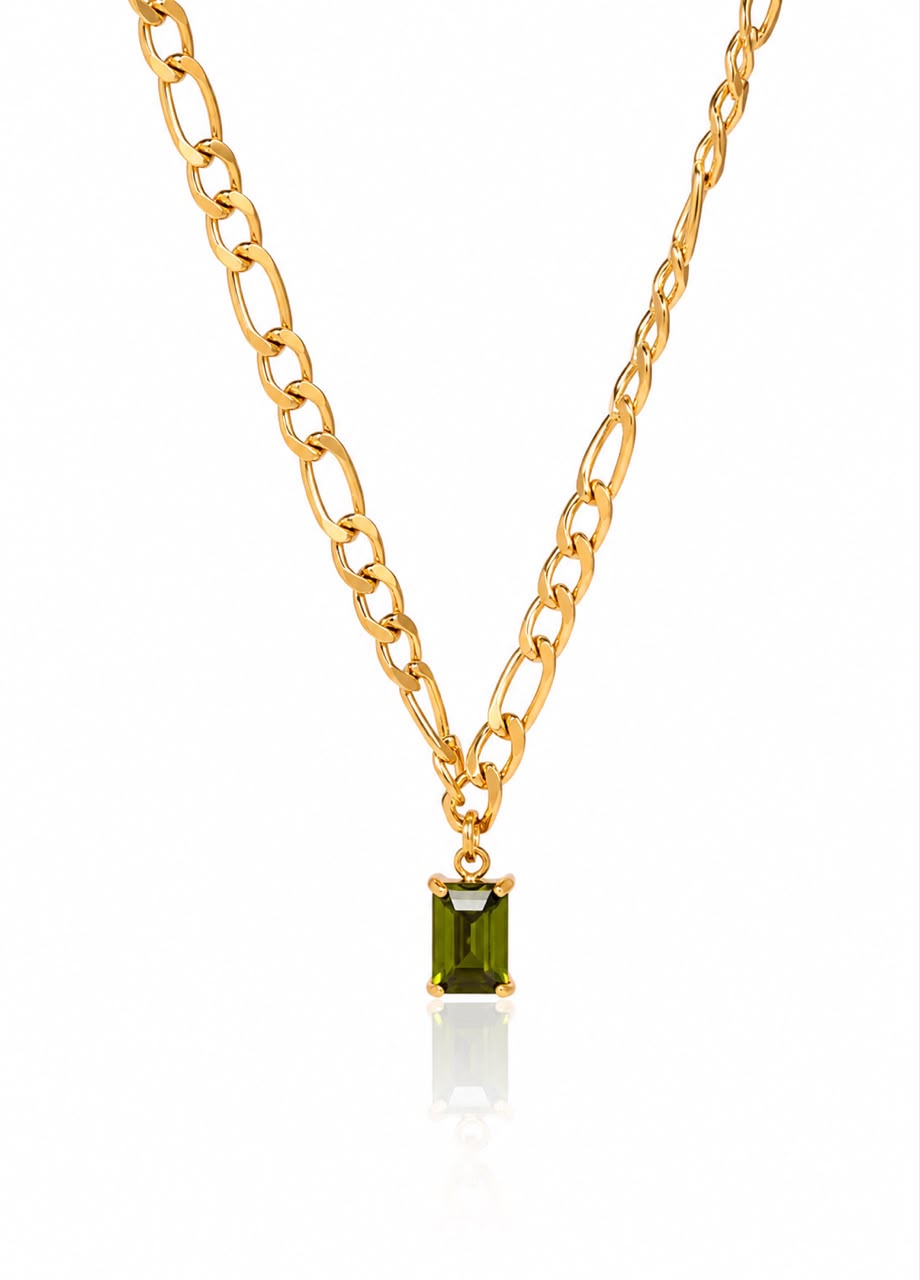 Olive Zircon Chain Necklace