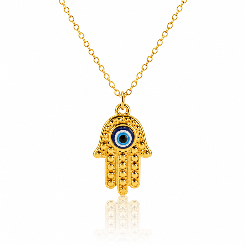 Hamsa hand Blessings and Protection Blue Eye Necklace