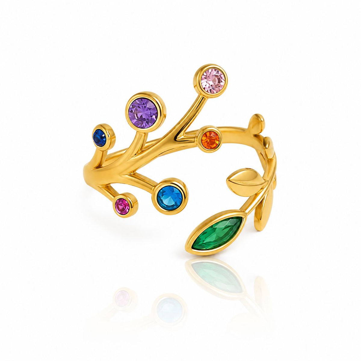 Blooming Colorful Leaf Adjustable Ring