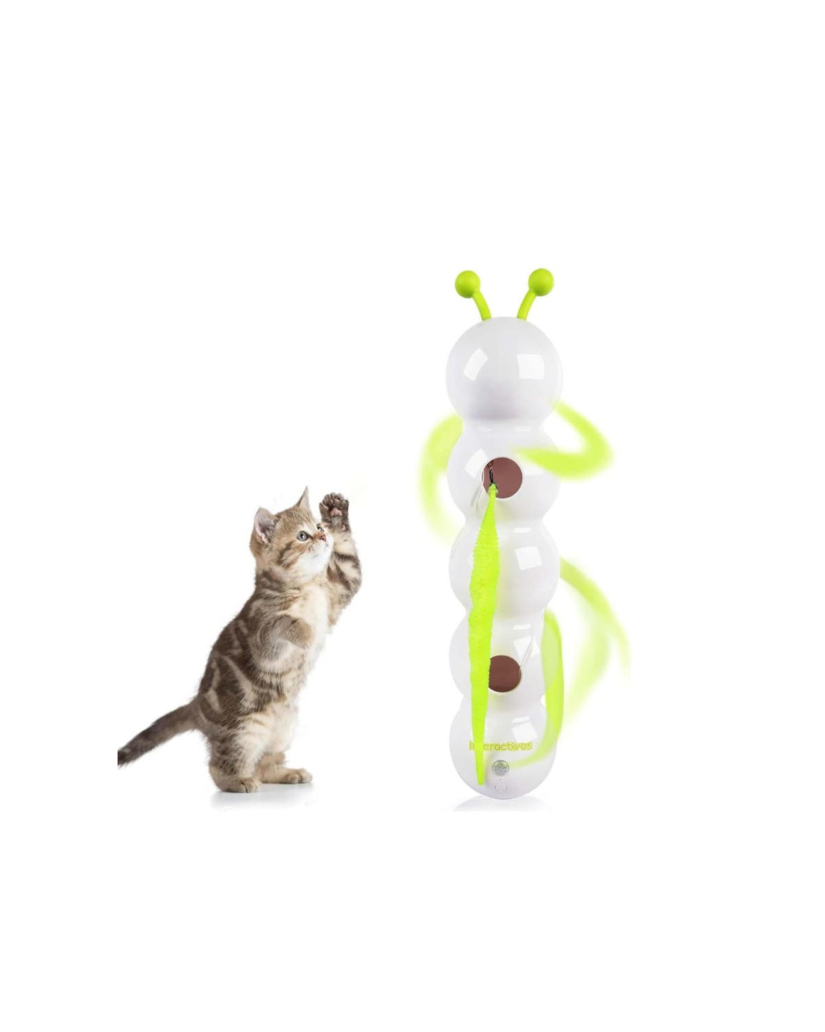 Cat toy tower with box, two spare wands and charging cable