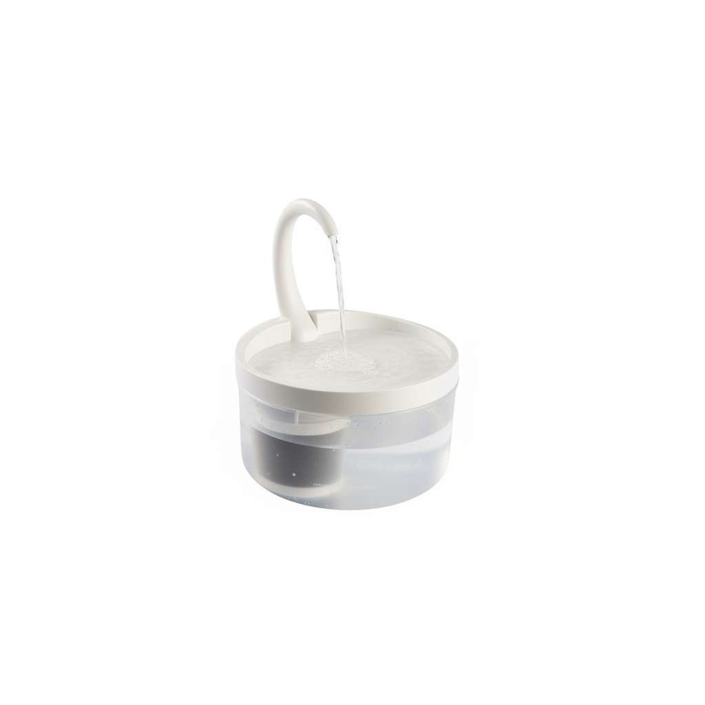 Quiet pet water fountain with arched flowing stream