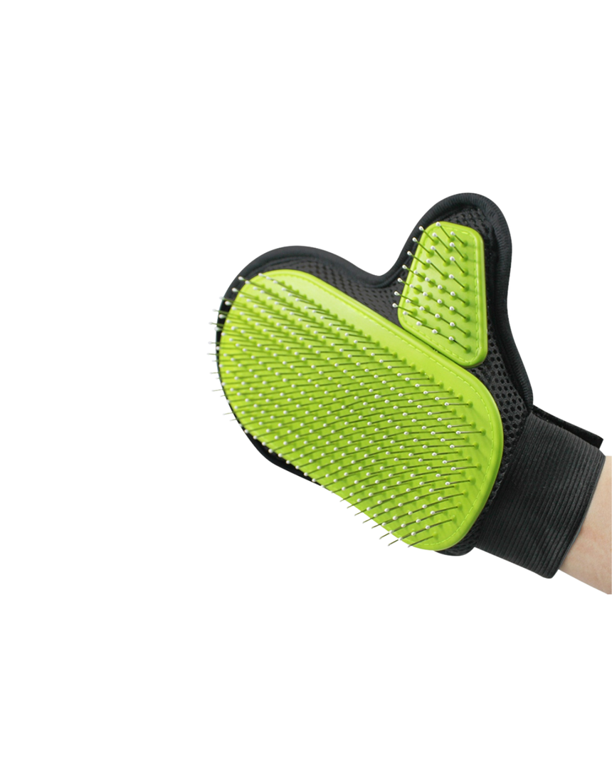 Pin grooming glove with steel pins and mesh back