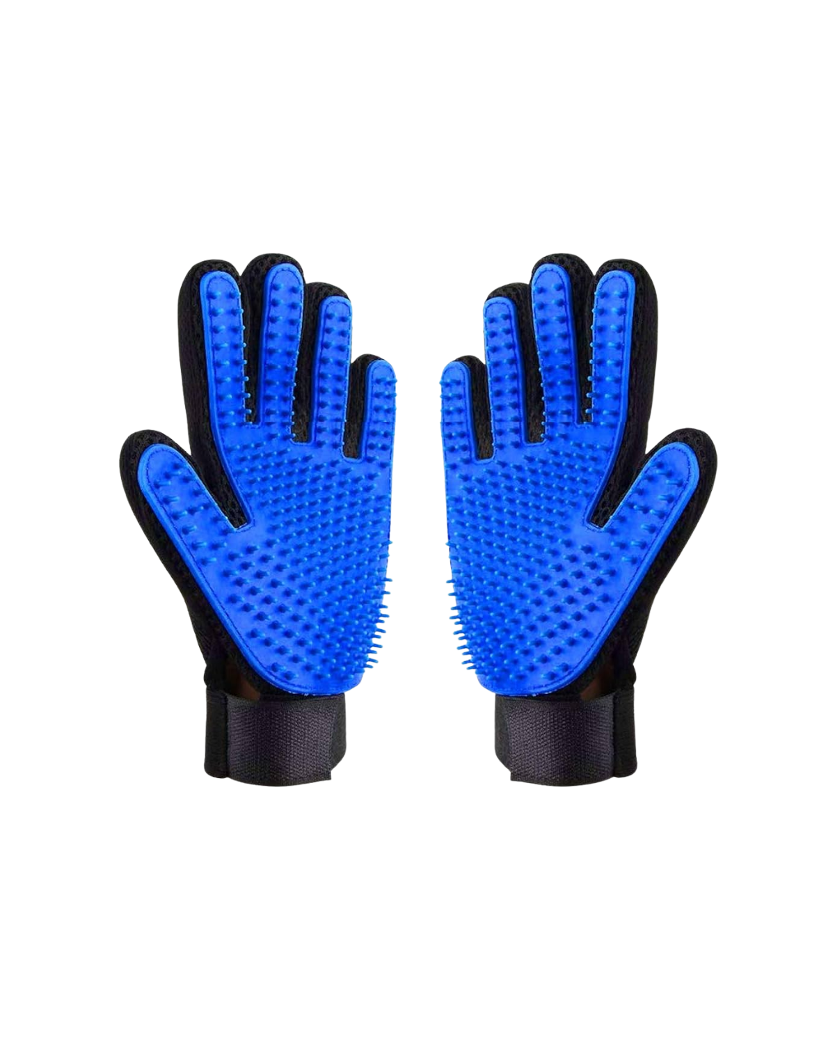 Pair of blue silicone pet grooming deshedding gloves