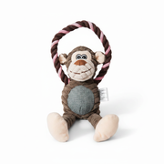 Plush squeaky dog toys with rope rings - elephant, lion and monkey