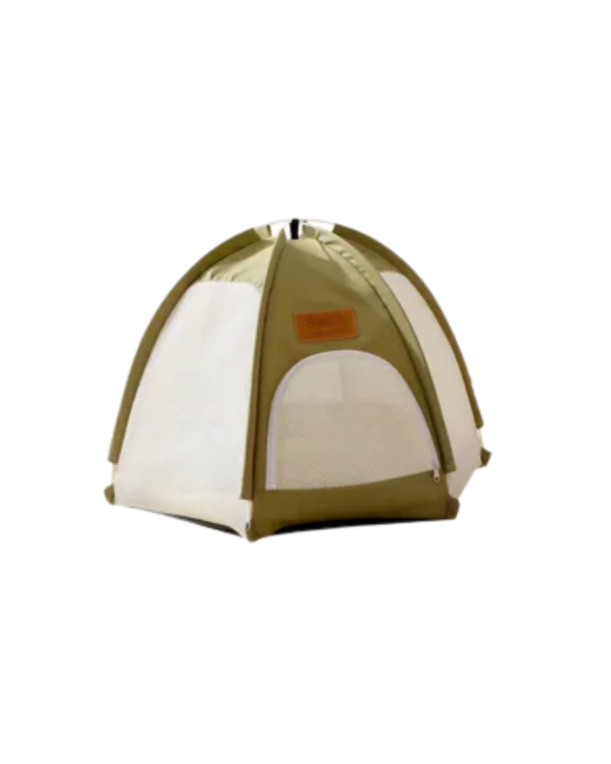 Portable pet dome tent bed with mesh panels and cushion