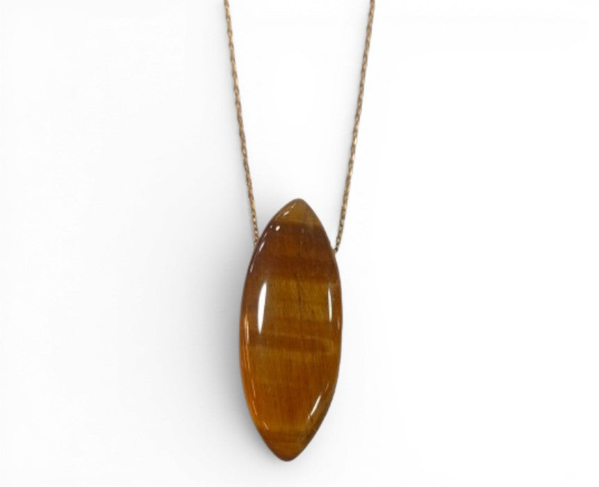Perforated Tigers Eye Stainless Steel Necklace