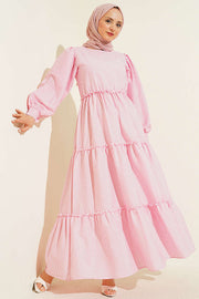 Pink White Stripped Flared Dress