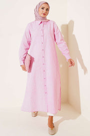 Pink Basic Long Striped Shirt