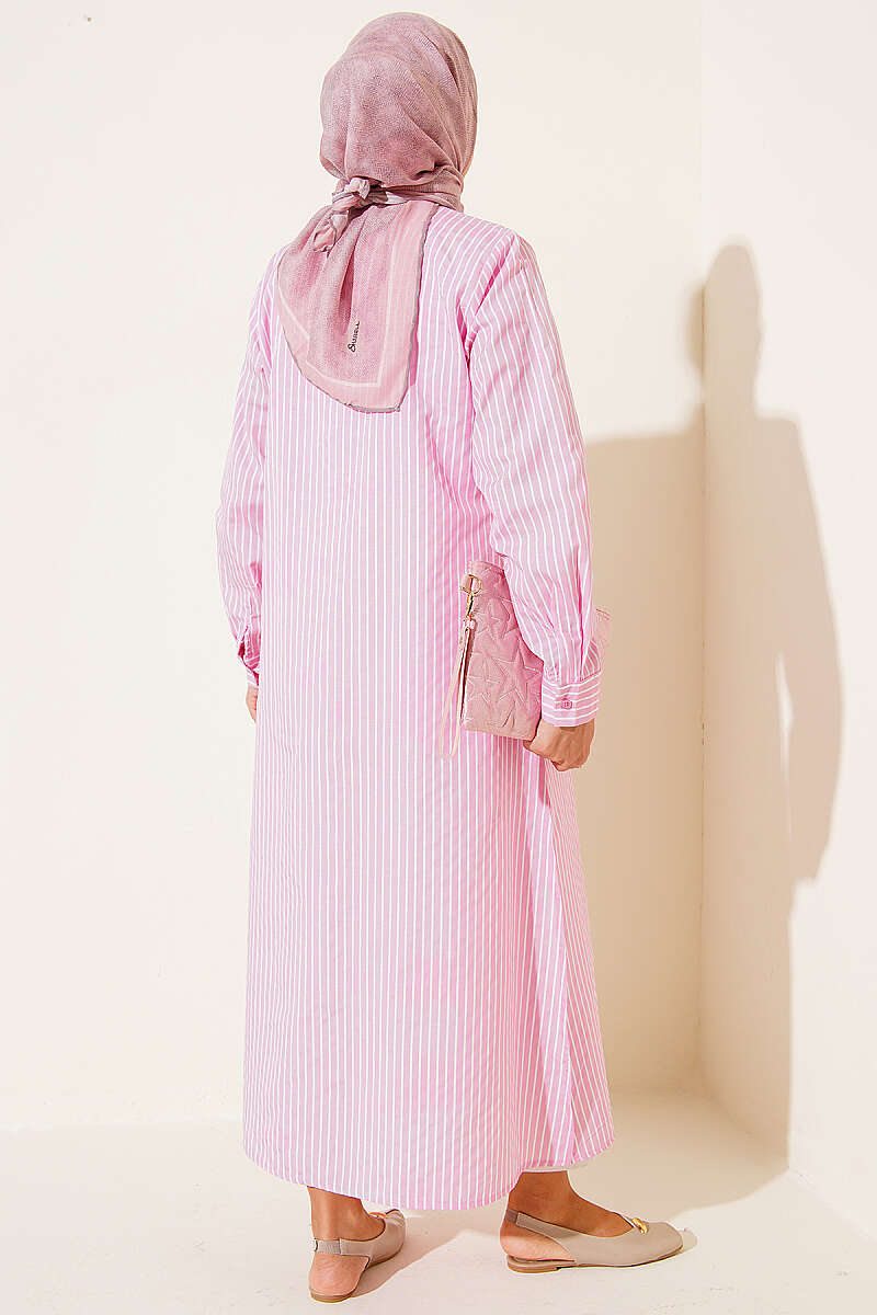 Pink Basic Long Striped Shirt