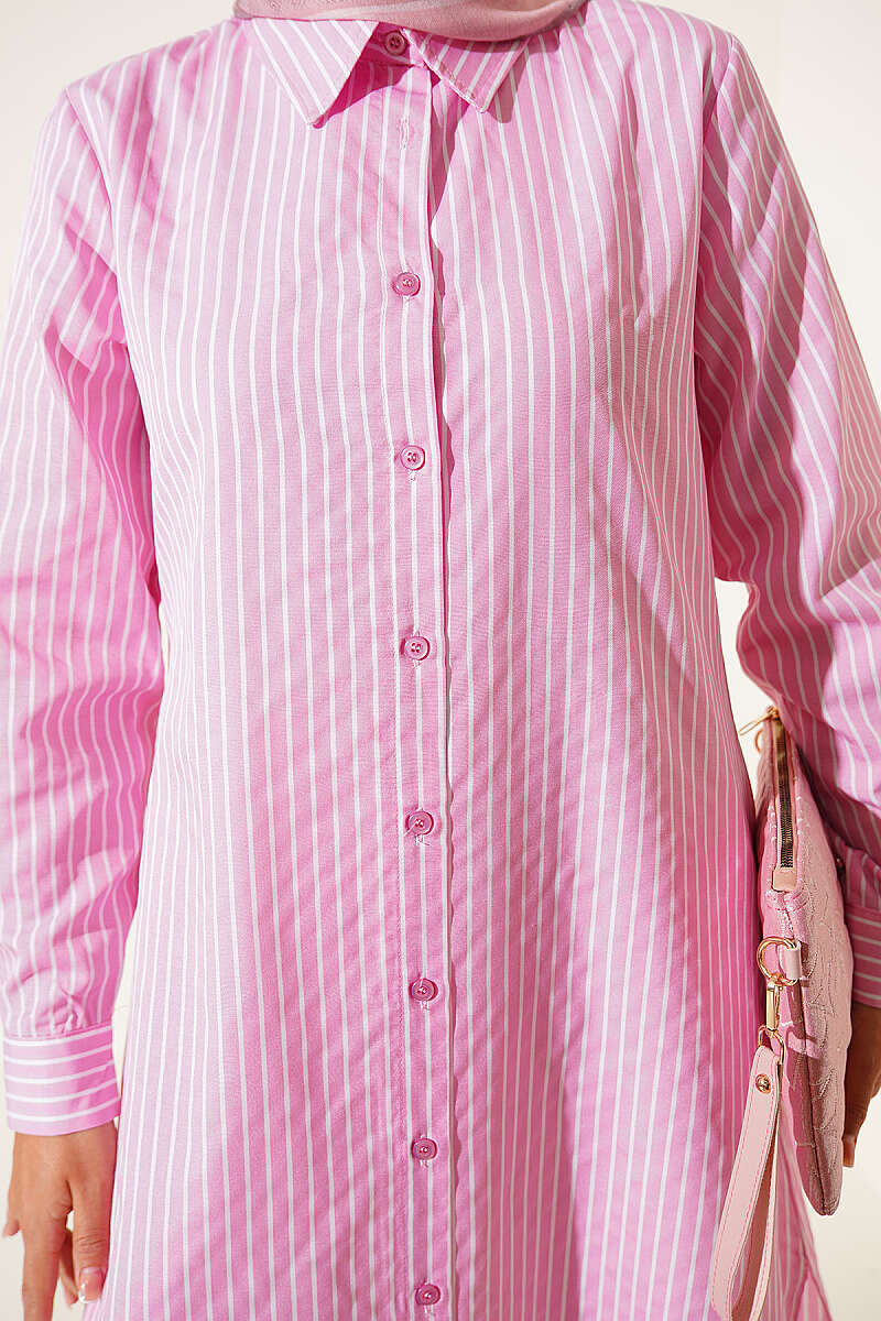 Pink Basic Long Striped Shirt