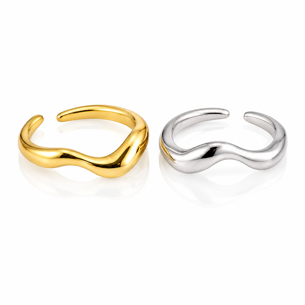 Golden and Silver Wave Ring