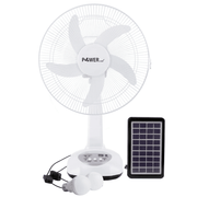 The German Outlet, Power Group, Rechargeable Fan 14" with Solar Panel & 2 Bulbs