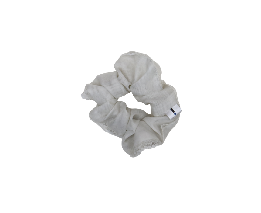 Upcycled White Scrunchie with White Lace