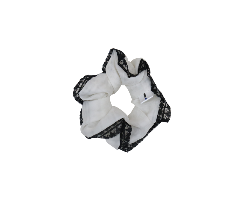 Upcycled White Scrunchie with Black Lace