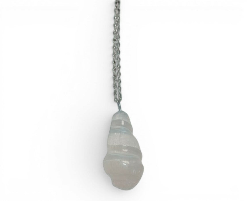 Polished Selenite Swirl Stainless Steel Necklace