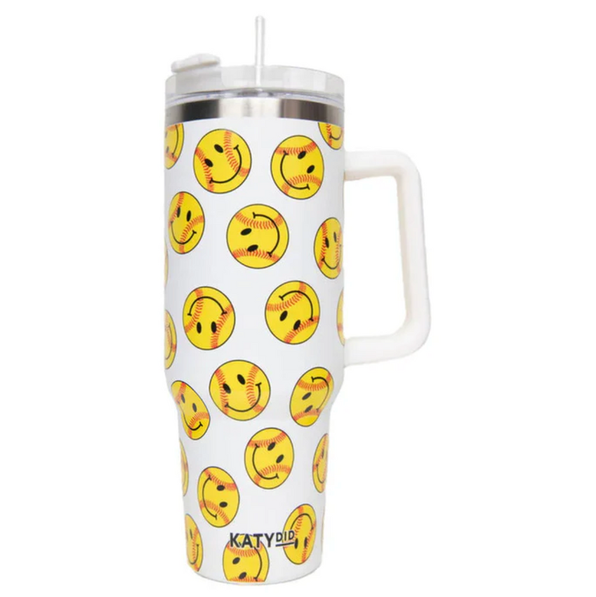 Soft Ball Happy Face Drink Tumbler
