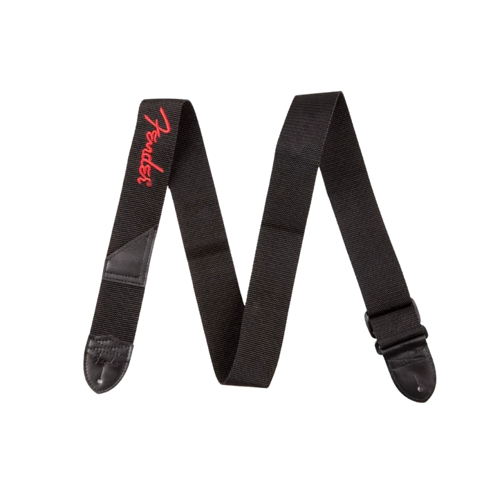 Fender Fender Logo Strap, Black/Red Logo, 2"