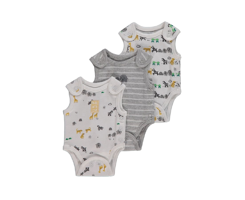 Safari Animal Baby Bodysuits Set of 3