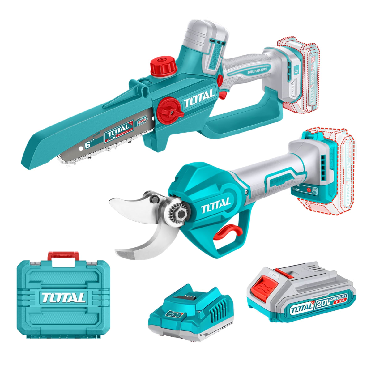 Total 20V BL Chainsaw 6" and Pruner Kit