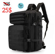 Black tactical backpack for camping or military use