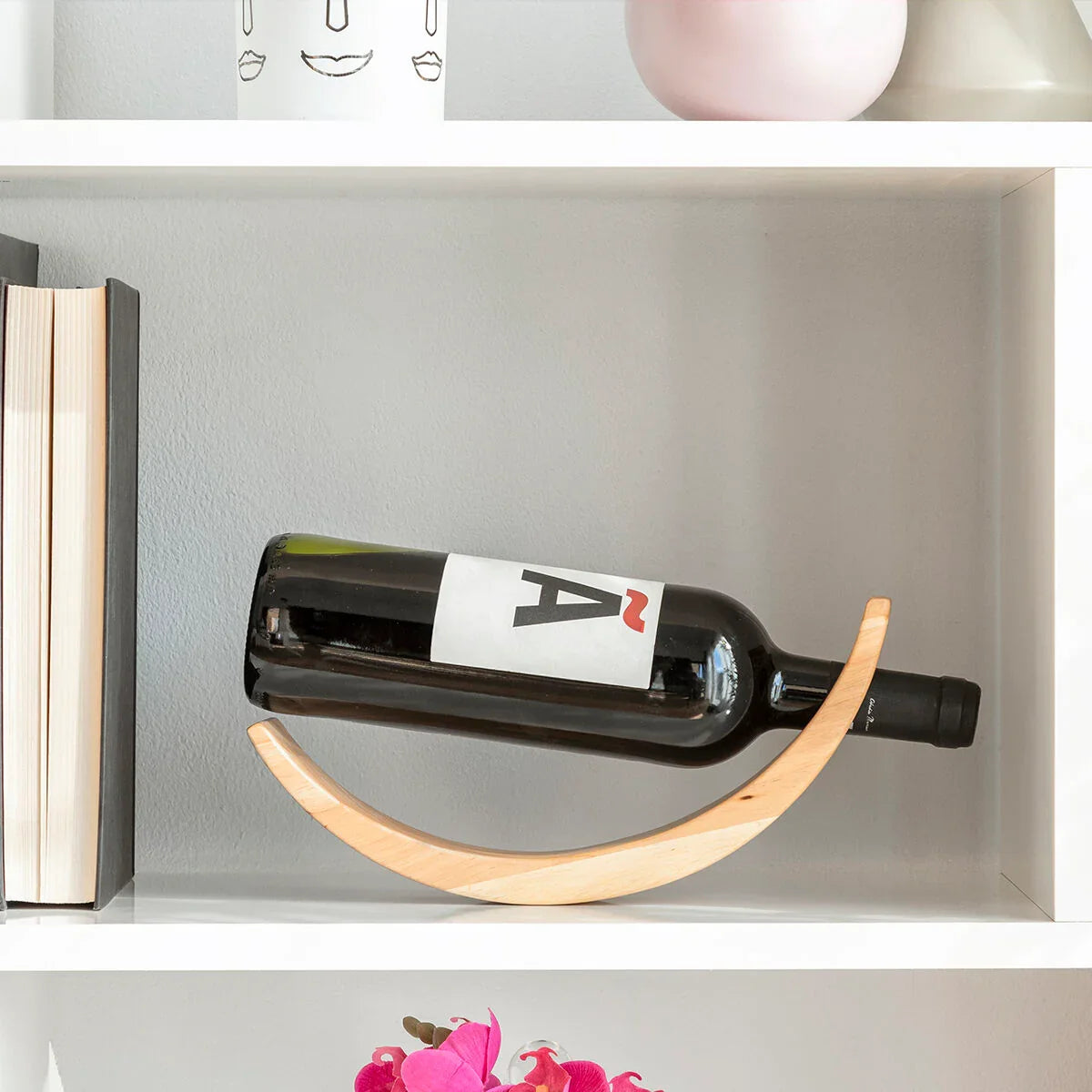 Floating Wooden Rubberwood Wine Bottle Holder