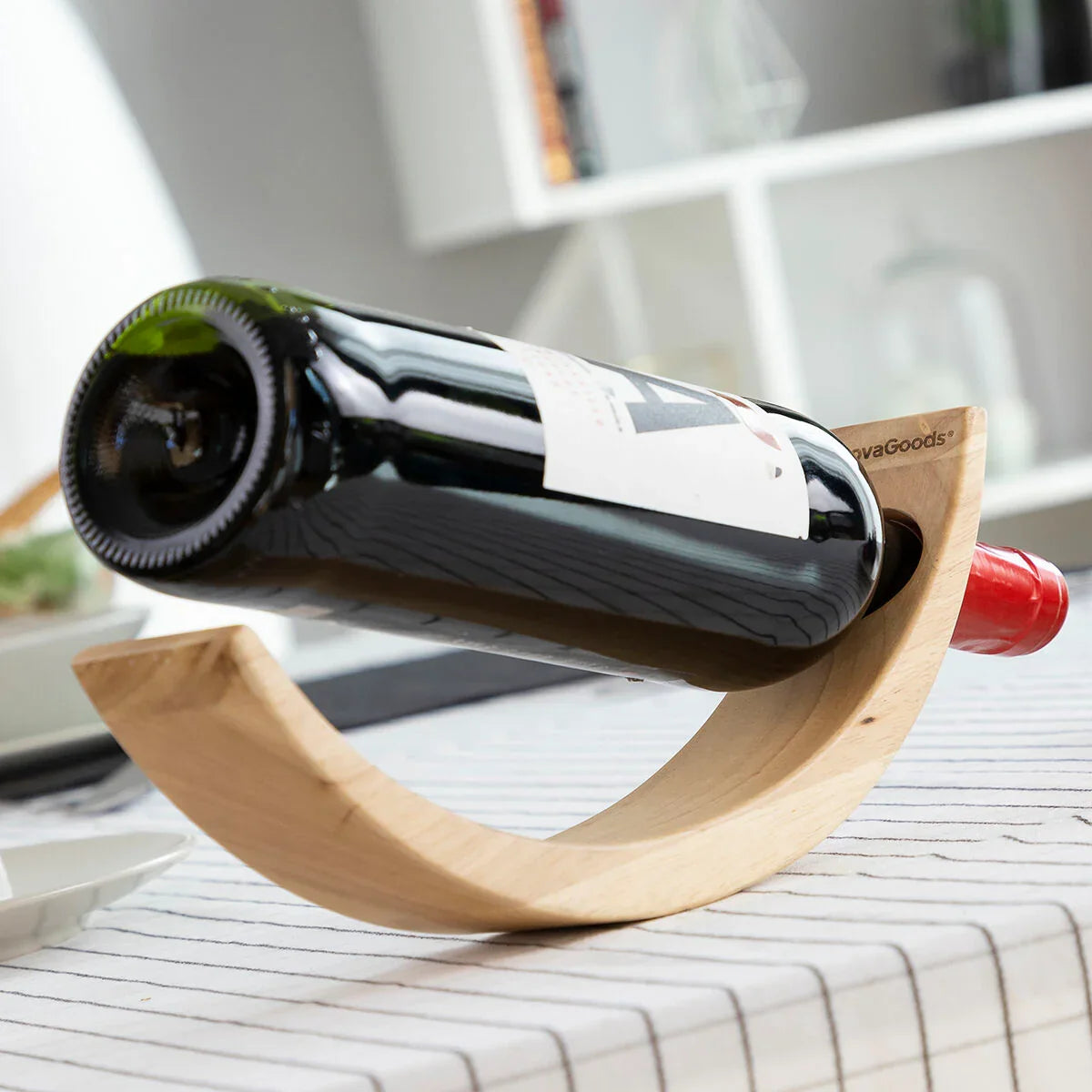 Floating Wooden Rubberwood Wine Bottle Holder