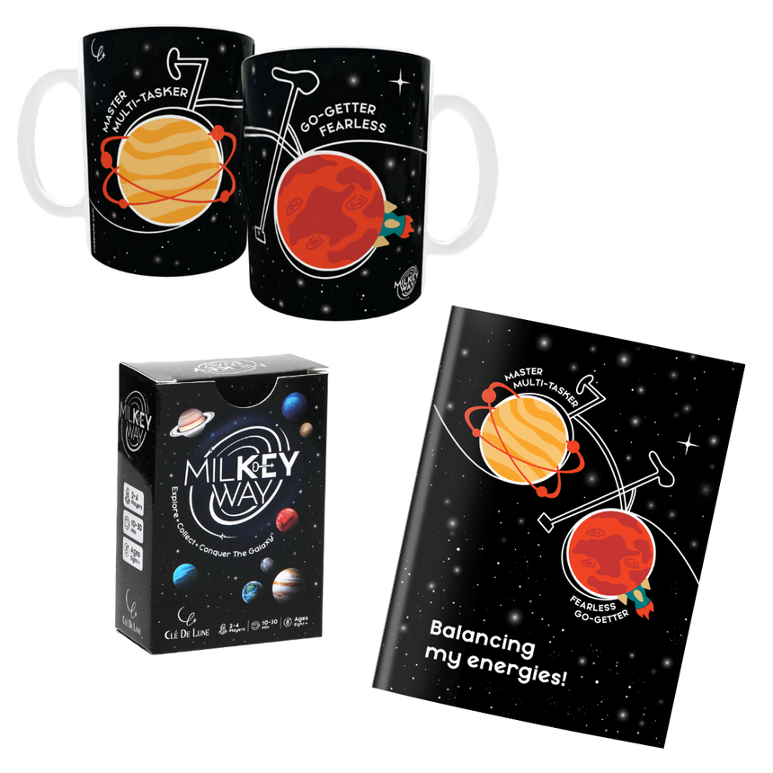 Venus & Mars Illustration Set - 1 Notebook, 1 Mug, 1 Game