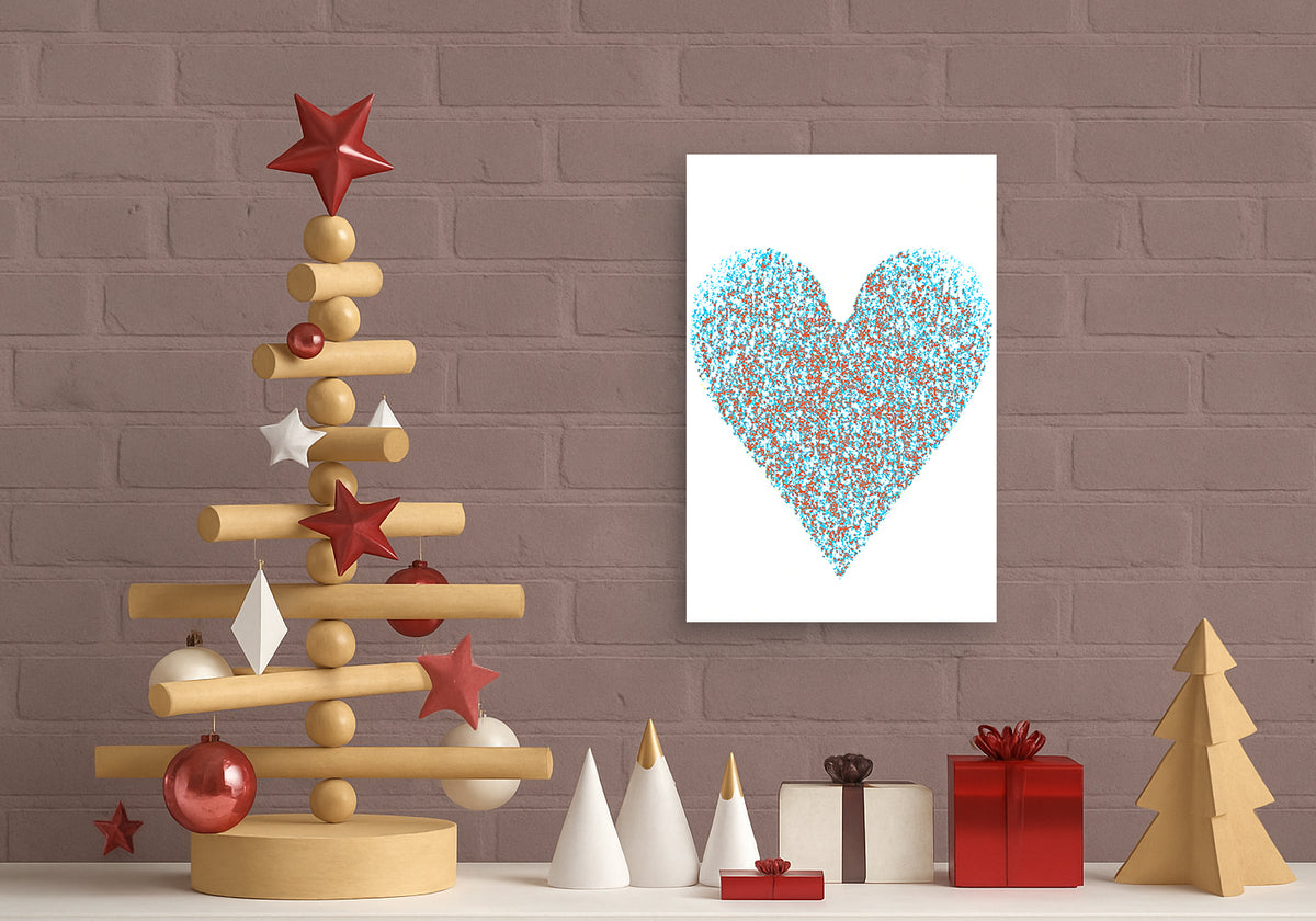 Blue and Red Heart Digital Print Canvas
