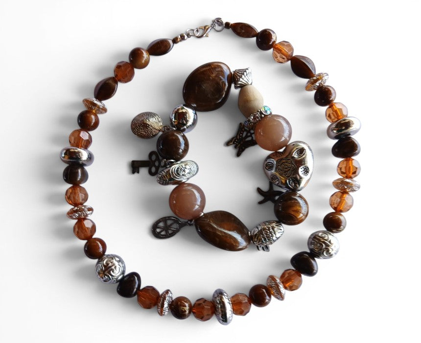 S.A.S Artisanal Brown Stone Necklace and Bracelet Set