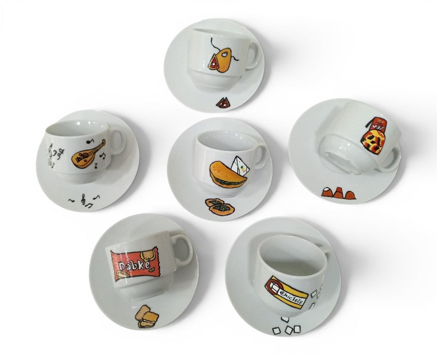Personalized Handpainted Cups Saucers Set of 6