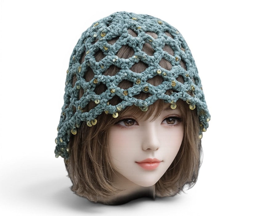 Women's Sage Green Crochet Cap