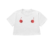 Cropped Birthday Tshirt White Cherries