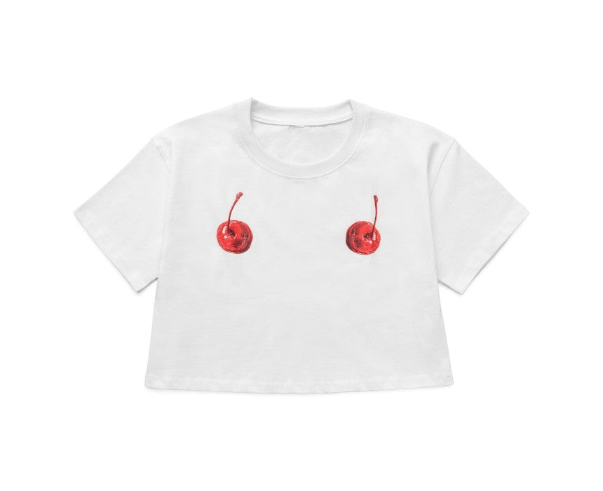 Cropped Birthday Tshirt White Cherries