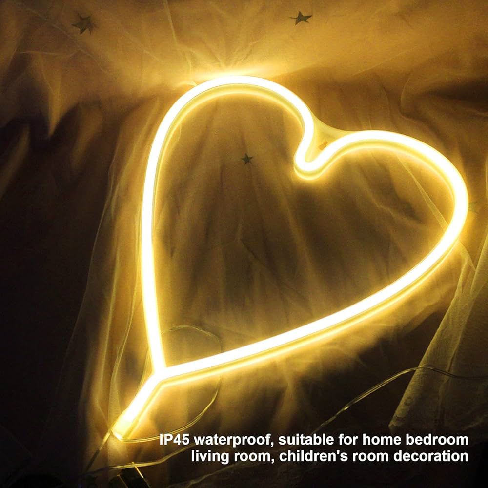 Heart Neon Light Yellow 38x29cm