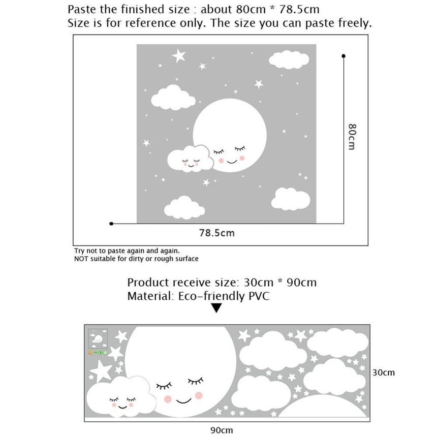 White Moon, Clouds and Stars Wall Decal