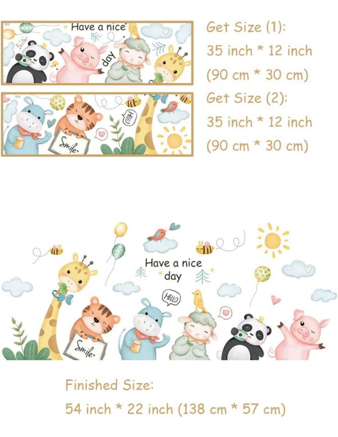Pastel Animals Wall Decal 57 x 138 cm