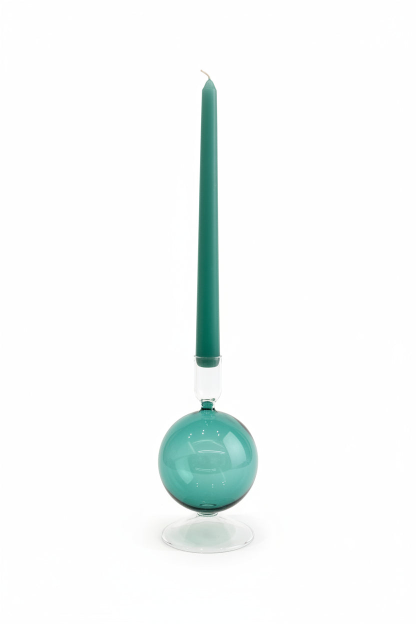 Teal Blue Glass Candle Holder