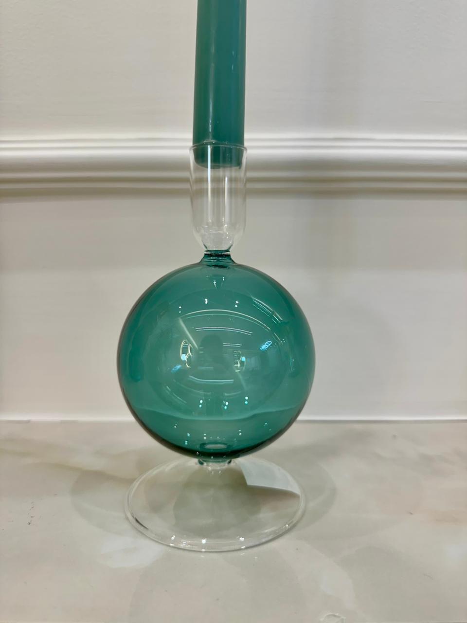 Teal Blue Glass Candle Holder