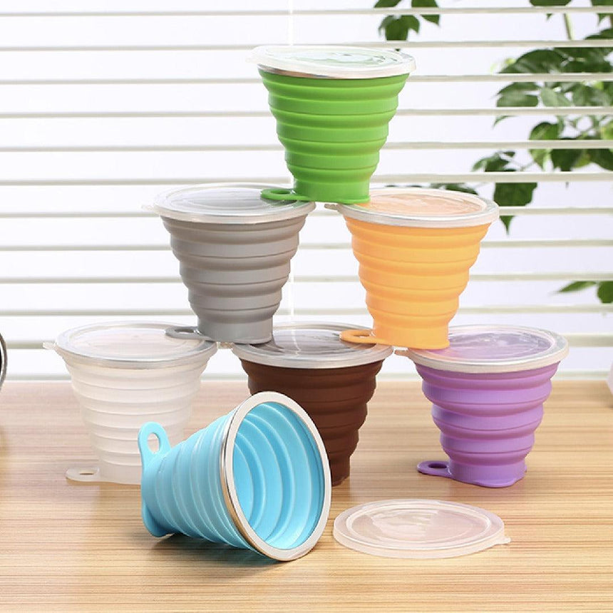 Portable Collapsible Silicone Cups with Lids