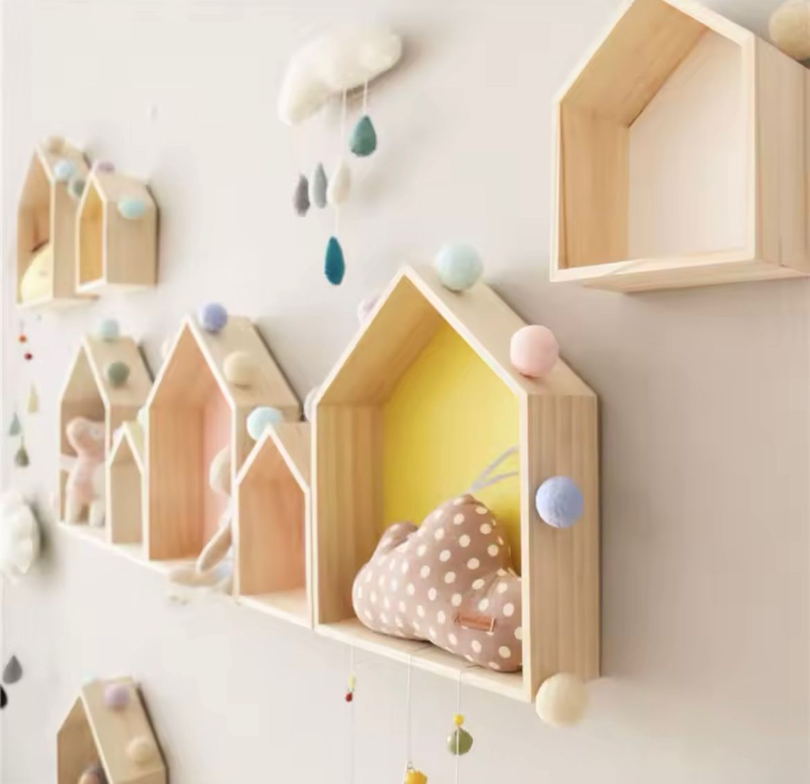 House Wood Shelves Set of 2