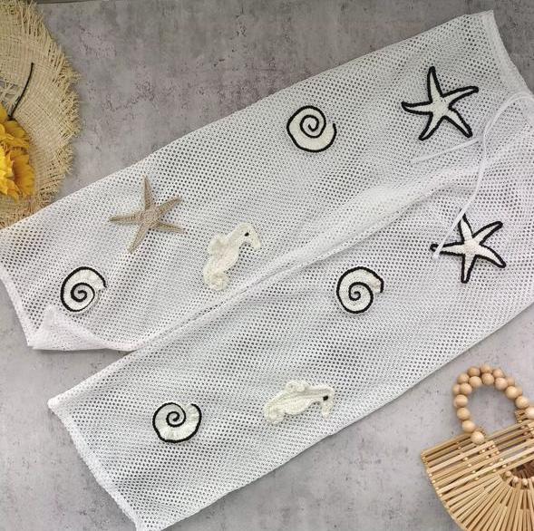 Shellfish Knitted Pants White Navy Blue