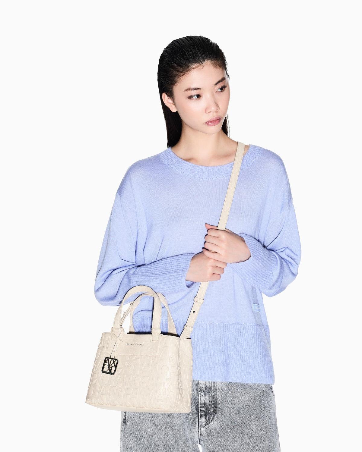 Armani Exchange Logo Embossed Bag in White