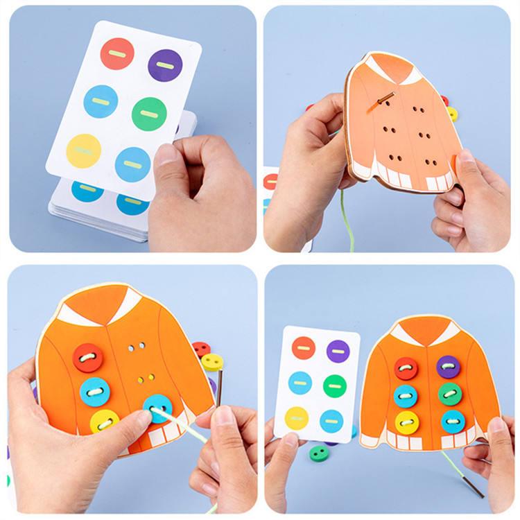 Kids Montessori Wooden Threading & Sewing Busy Board Game