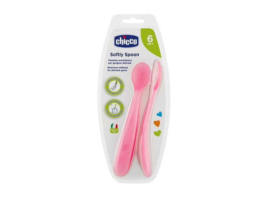 Chicco Soft Silicone Spoon 6+ Pink 2 Pieces