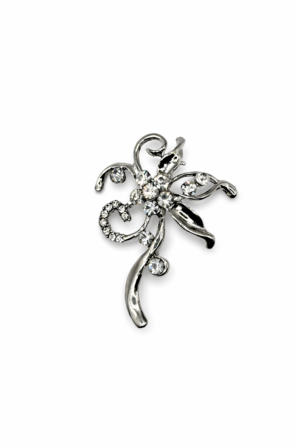 Abstract Silver Crystal Flower Brooch Default Title Petit Détail Lebanon