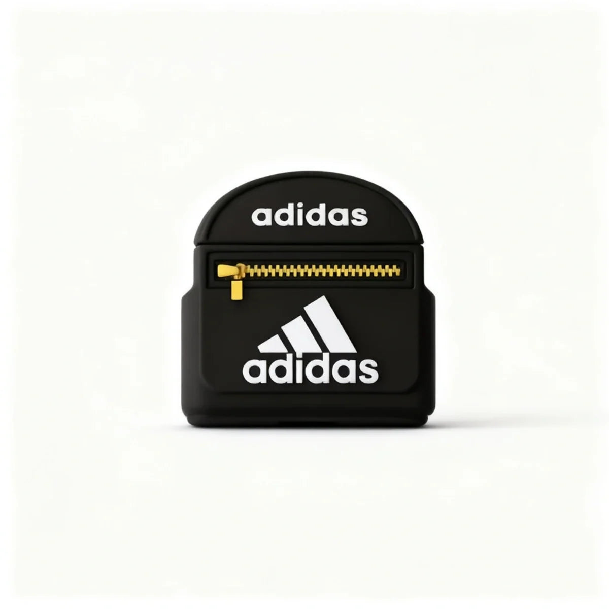 A black Adidas-themed zippered case with white Adidas logos and a gold zipper pull, centered on a clean white background.